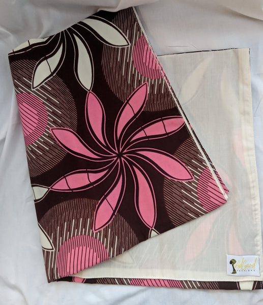 Colorful Ankara cotton fabric reversible shawl. Can create your own head tie matching face mask. pink brown white