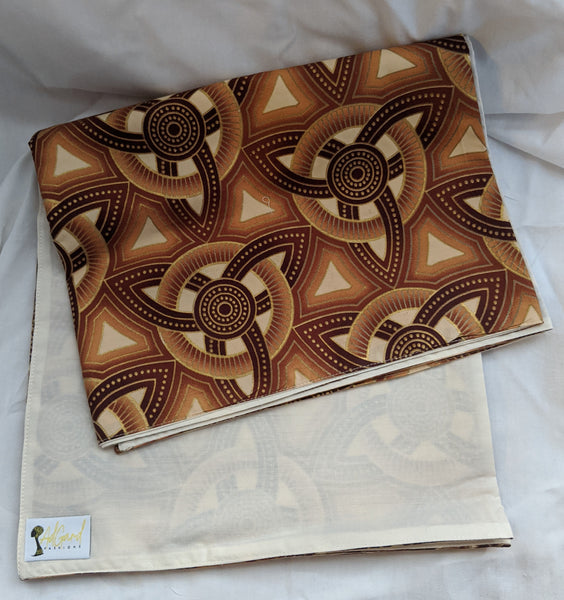 Colorful Ankara cotton fabric reversible shawl. Can create your own head tie matching face mask. brown tan cream gold