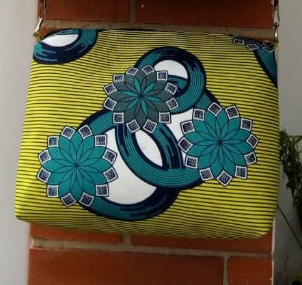 Colorful casual hand bag cotton material with synthetic Leather strap lime white blue turquoise