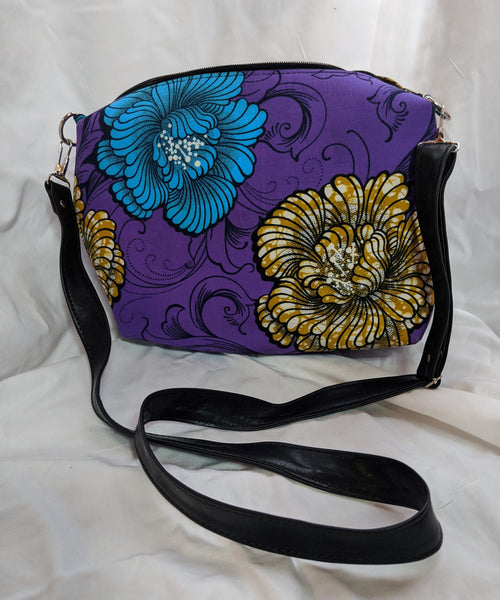 Colorful casual hand bag cotton material with synthetic Leather strap purple sky blue black