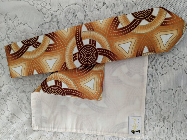 African Ankara cotton fabric necktie with handkerchief. Matching face mask sold separately. Brown gold tan white
