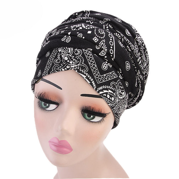 Cotton stretchable material design tube head wrap head tie turban black white