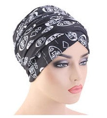 Cotton stretchable material design tube head wrap head tie turban black white African faces