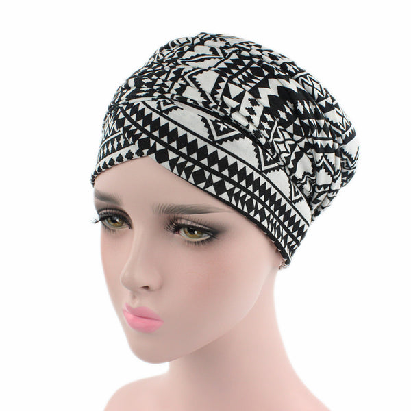 Cotton stretchable material design tube head wrap head tie turban black white