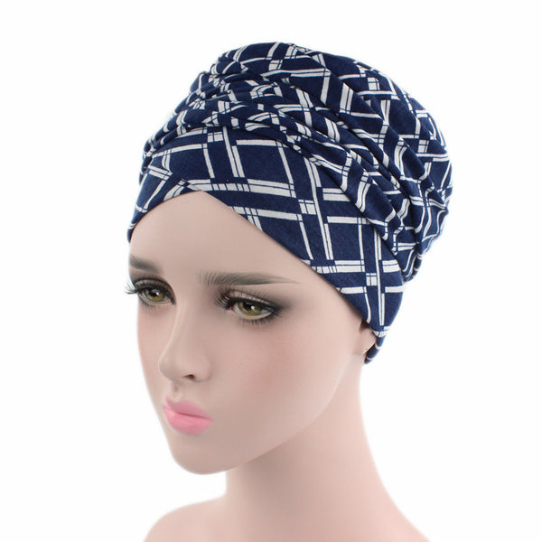 Cotton stretchable material design tube head wrap head tie turban blue white