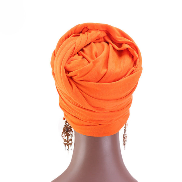 Cotton stretchable material plain color tube head wrap head tie turban back orange