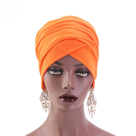 Cotton stretchable material plain color tube head wrap head tie turban orange