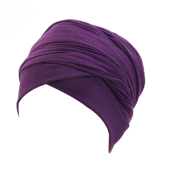 Cotton stretchable material plain color tube head wrap head tie turban purple