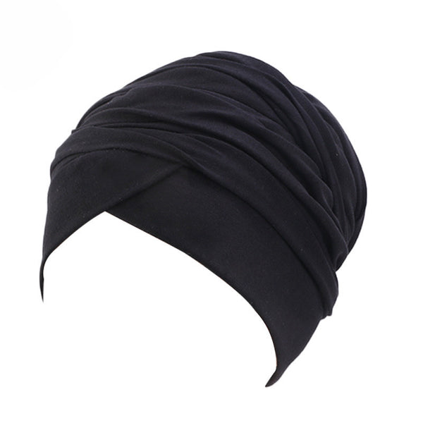 Cotton stretchable material plain color tube head wrap head tie turban black
