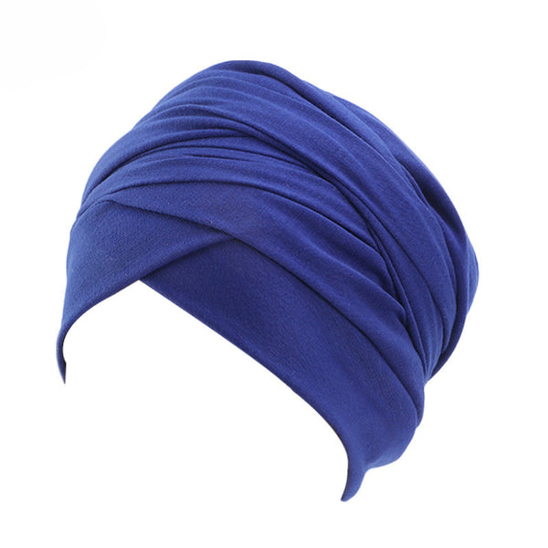 Cotton stretchable material plain color tube head wrap head tie turban royal blue