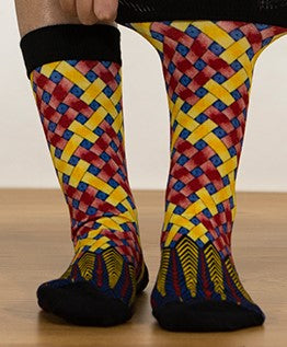Unisex male female colorful cotton lycra good quality fabric yellow blue red black weave design socks