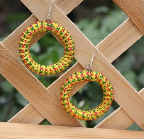 Colorful cotton fabric small round earrings for pierced ears