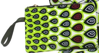 Ankara Cotton fabric Synthetic leather strap wallet matching face mask , head wrap, head tie sold separately. olive green white pink black tear drops peacock