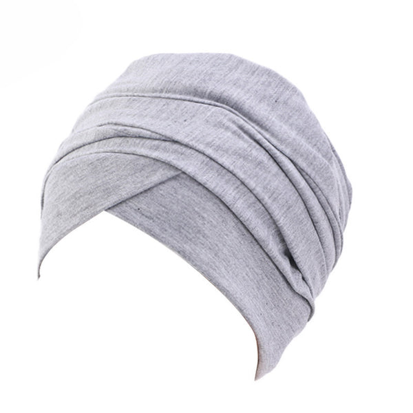 Cotton stretchable material plain color tube head wrap head tie turban gray